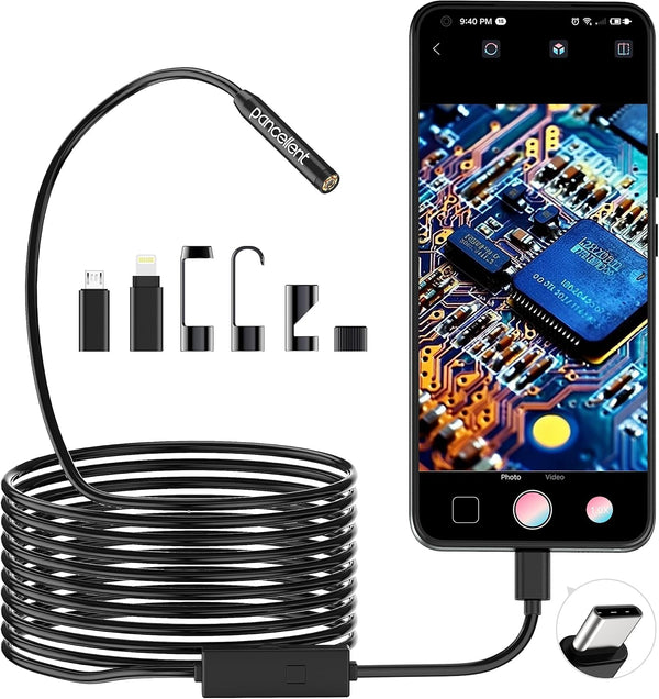 Pancellent 1920P Dual Lens Snake Inspection Borescope, Type C Endoscope, Scope Camera with 8 LED Lights for Android and iOS Smartphone, iPhone, iPad, Samsung (16.5 FT/5M)